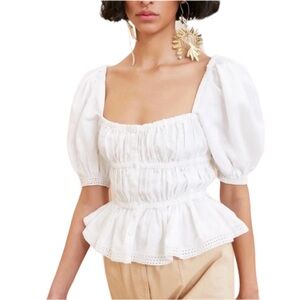 ULLA JOHNSON Linen Harley Crochet Trimmed Top White Size 6